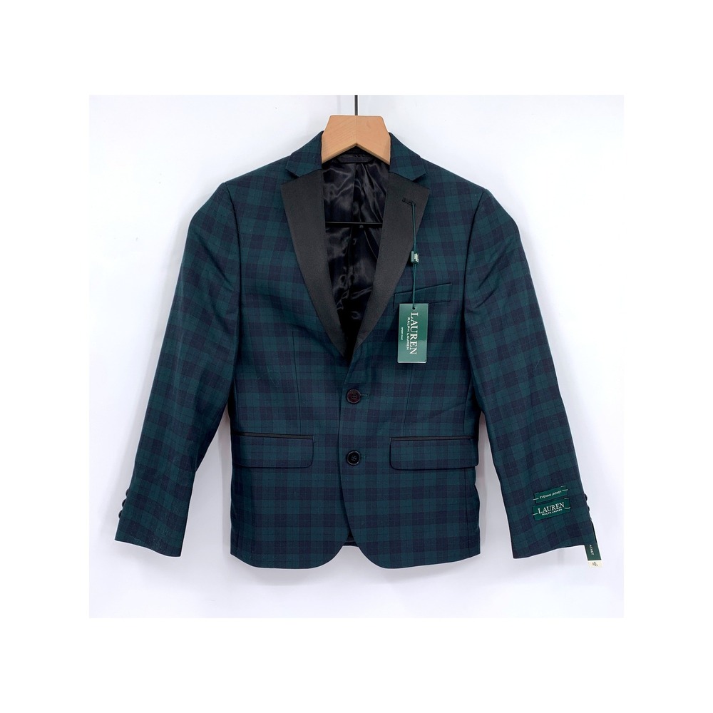Ralph Lauren Blazer Jacket Boys 10R Green Blue Plaid Tuxedo Christmas NEW
